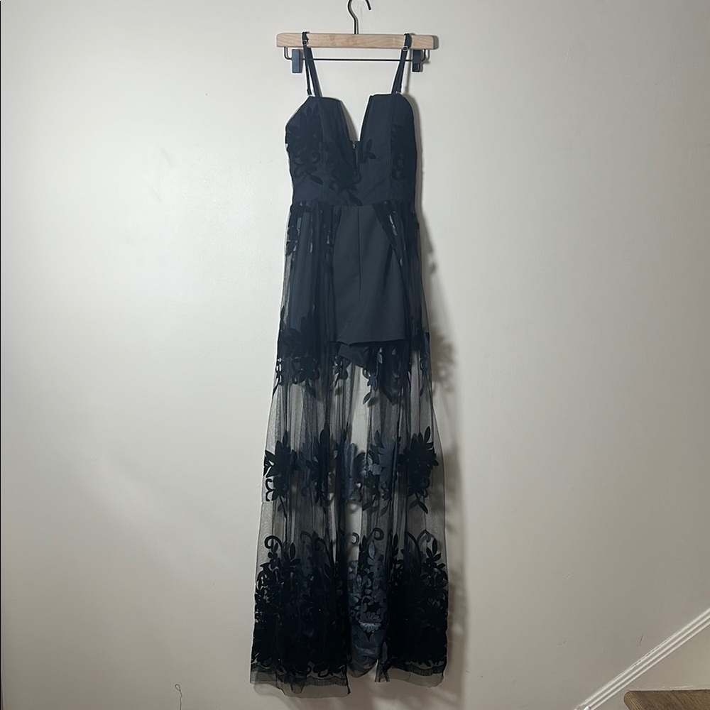 Luxxel Black Sheer Appliqué Romper